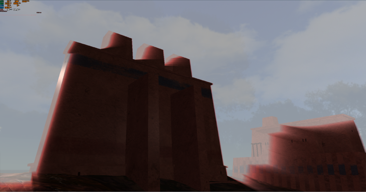 OpenGL demo scene showing screen-space crepuscular rays